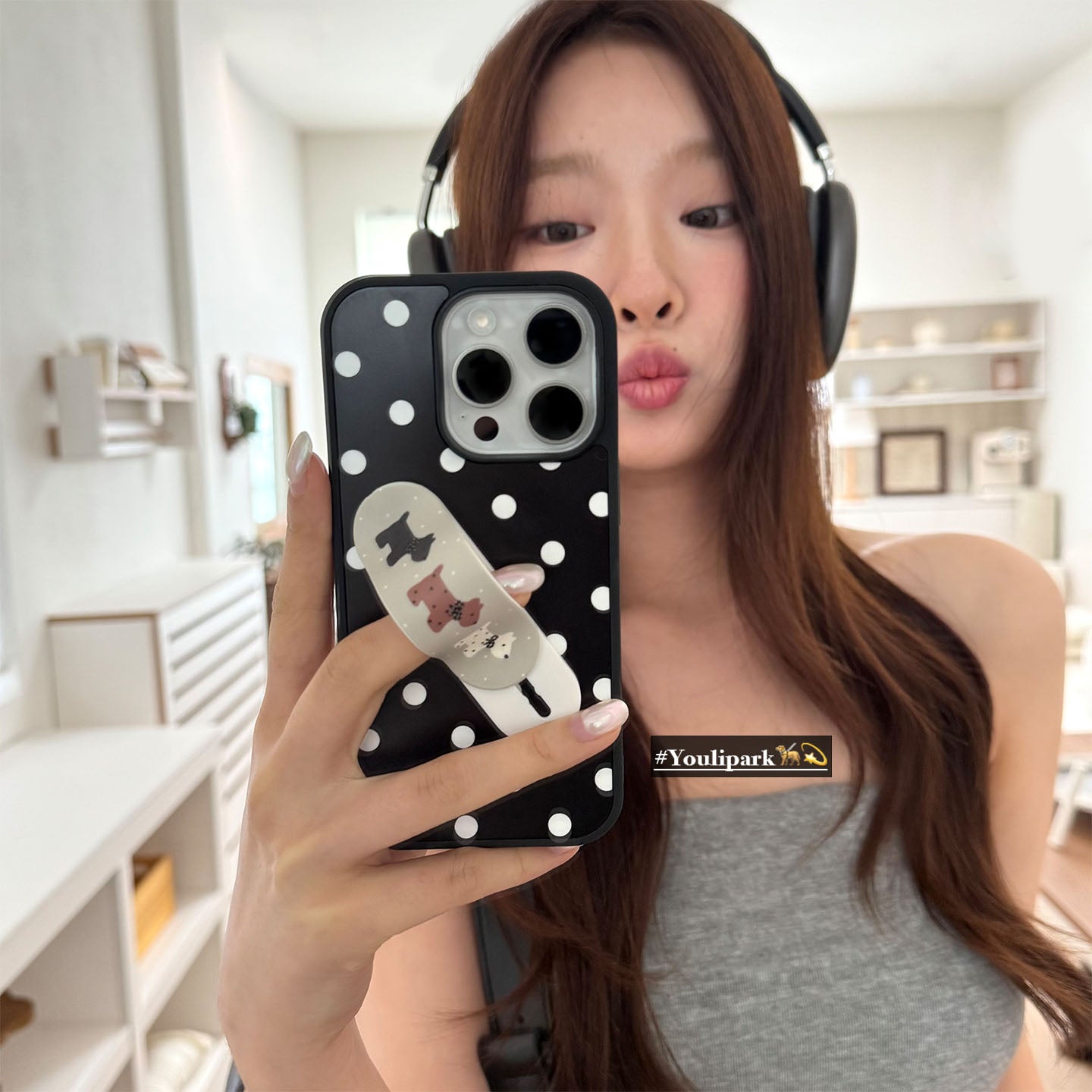 Yuri Park ins sevimli Koreya polka nöqtəli bala bandaj tutacağı 15 17pro Apple 17ProMax mobil telefon qutusu iPhone16 hər şey daxil 17 yeni 14Promax qadınlar üçün qoruyucu örtük