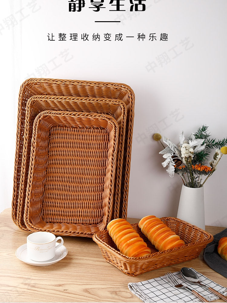 Plastik rattan əllə toxunmuş çörək səbəti supermarket meyvə, tərəvəz, konfet və qurudulmuş meyvə boşqab ekranı meyvə səbəti sendviç saxlama səbəti