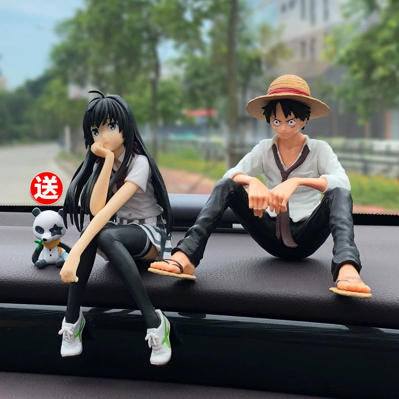 Anime One Piece Avtomobil Dekorasiyası Gülən Üz Lüffi Zoro Əl işi İnternet Məşhur Avtomobilin Mərkəzi Konsolu Daxili Dekorasiya Kuklası