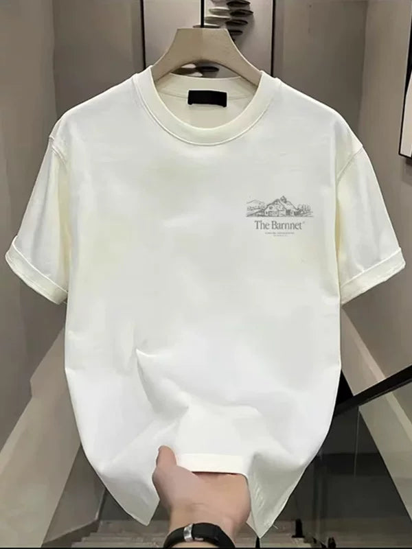 Yay təmiz pambıq qısaqol köynək kişi moda dəbli köynək təsadüfi çox yönlü dəyirmi boyunlu yarımqol üst yaraşıqlı kişi geyimi