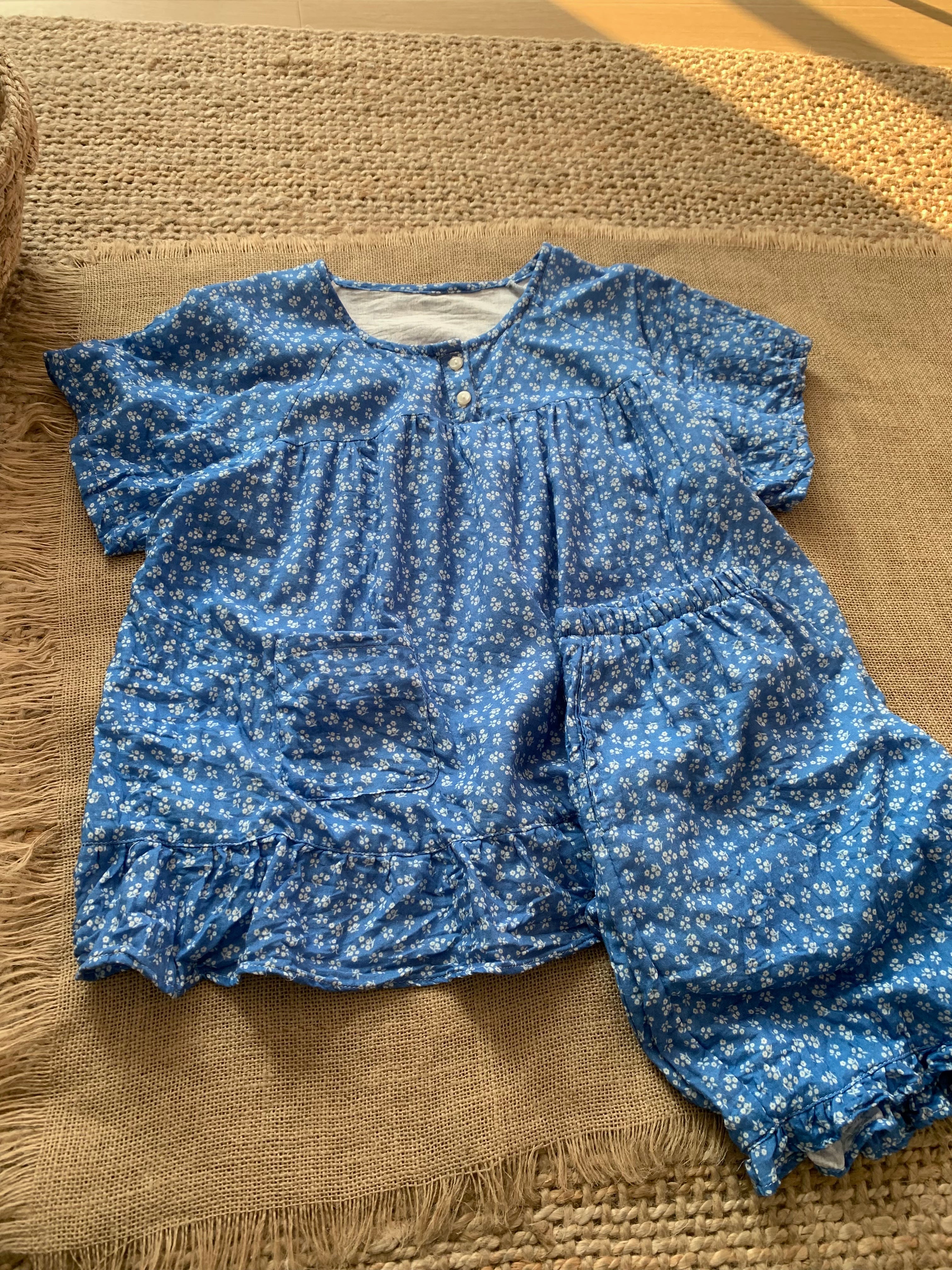 Pambıq köpüklü yaz yuxu çiçəkli pambıq pijama qadınlar üçün yay pambıq ikiqat iplik dəyirmi boyun qısaqol uzunqol kostyum ev geyimi
