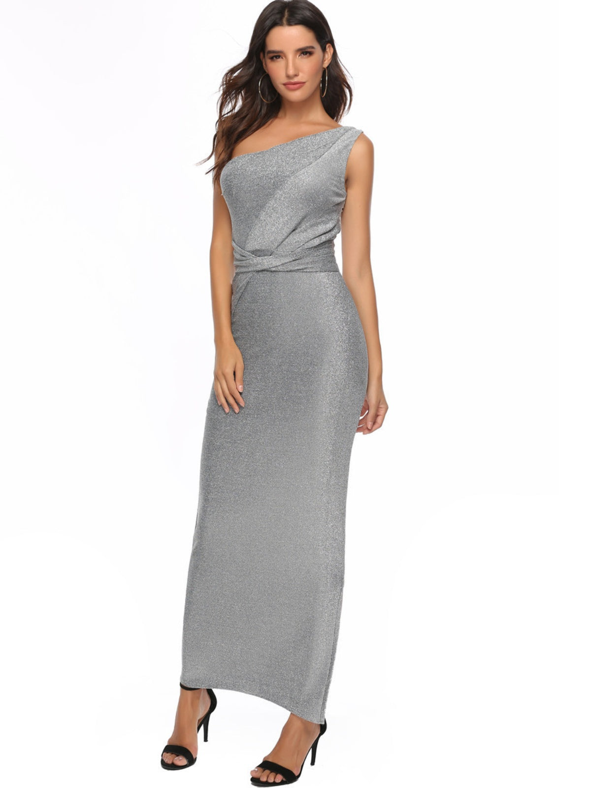 Qadınlar üçün Seksual Bir Çiyinli Parlaq İpək Don