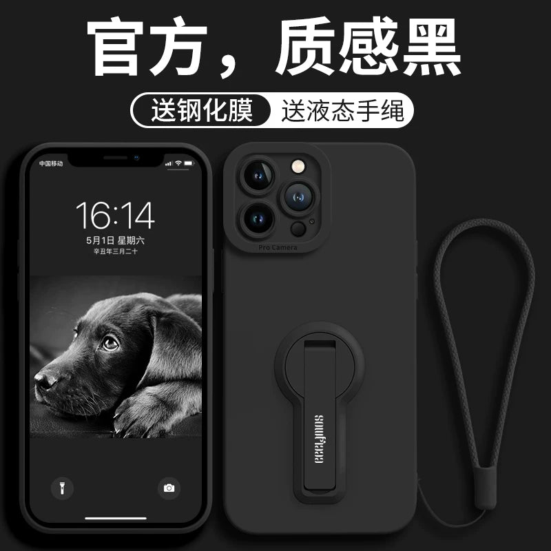 iPhone14 üçün uyğundur mobil telefon qutusu Apple 17promax yeni 16pro qadın 15plus stendli ip hər şey daxil 15 yüksək keyfiyyətli bərk rəng 13 silikon 11 yumşaq 12 düşməyə qarşı 14pro qoruyucu çanta