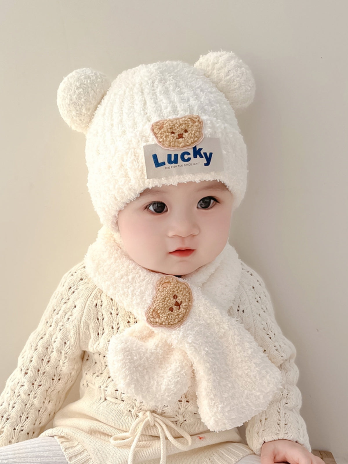 Körpə papağı və şarfı iki hissəli dəst, şirin ayı körpəsi qulaqcıqlı papaq, qalın və isti, oğlan və qızlar üçün, payız və qış üçün idealdır.