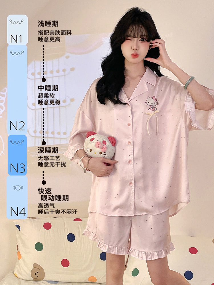 Qadınlar üçün 2026 yeni buz ipək pijama yay qısaqol nazik yay ev paltarı böyük ölçülü hırka kostyumu çöldə geyilə bilər