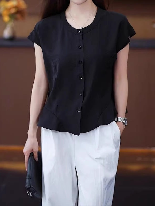 Qadınlar üçün qısaqol bluzka, 2026-cı il yay yeni dəbi, böyük ölçüdə, arıqladıcı, geniş, unikal və gözəl top.