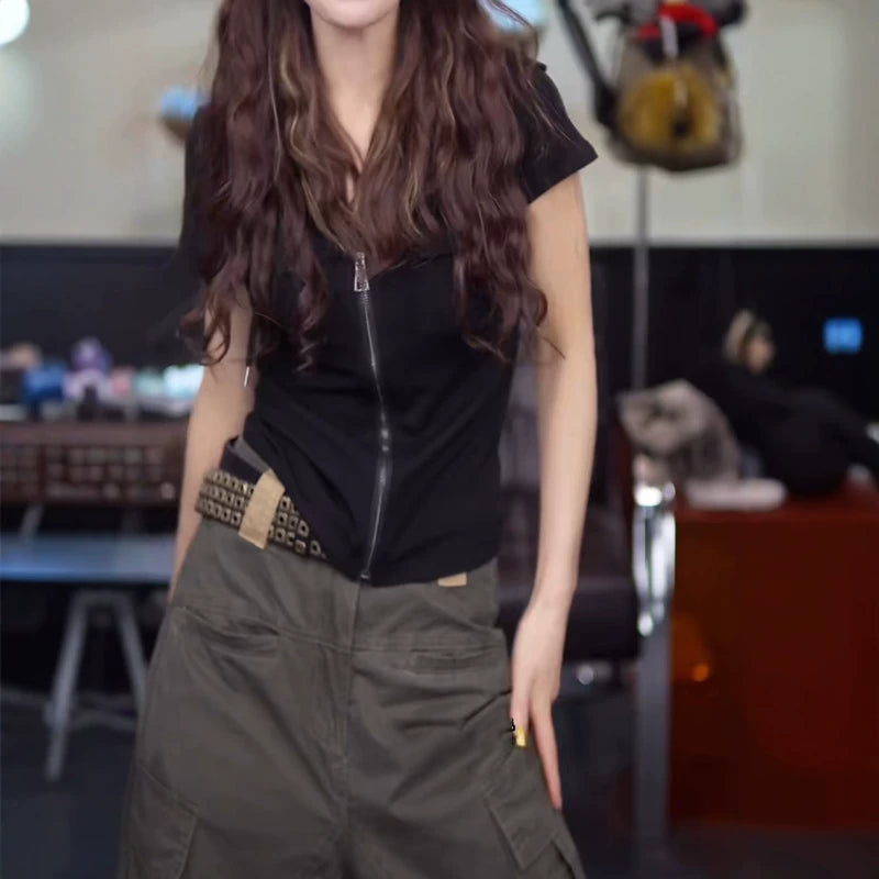 Böyük Ölçülü Qadınlar üçün Çiyin Açıq Dizaynlı Başlıqlı Qısa Qollu Futbolka, Yay üçün Mükəmməl, Əyri Qadınlar üçün Arıqladıcı və Yaltaq