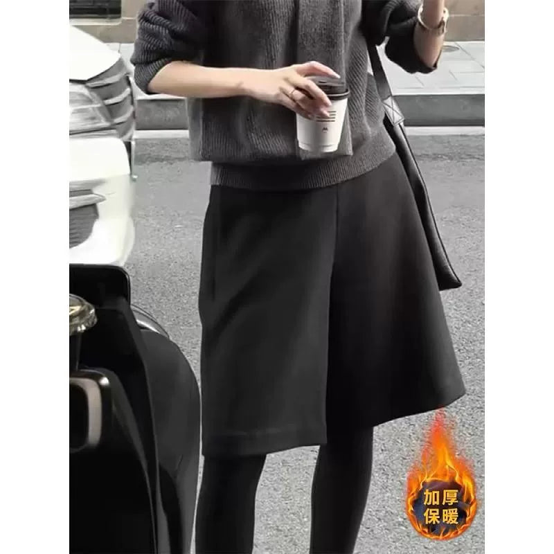 Qadınlar üçün qalınlaşdırılmış yun şalvarlar, 2026-cı ilin yazında dəbli yeni model, böyük ölçüdə, yüksək belli, dəbli, əyri bədən quruluşlu qadınlar üçün geniş şalvarlar.