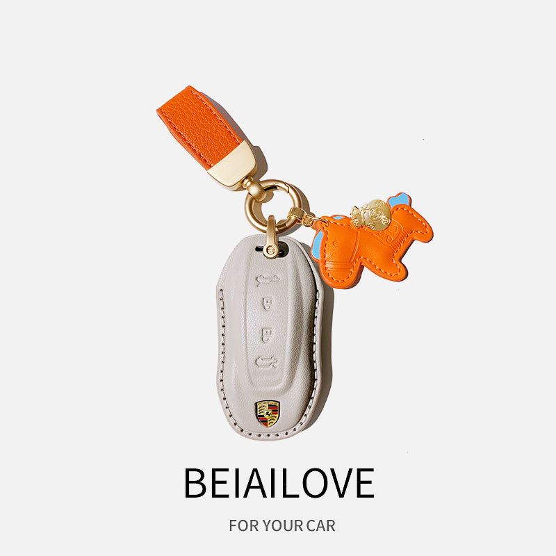 2025 Porsche Macan elektrikli avtomobil açar üzüyü/çantası üçün orijinal dəri açar üzüyü.