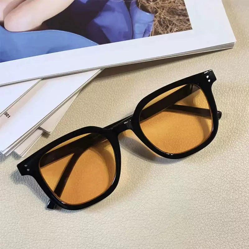 2023 yeni kvadrat sadə qalın çərçivəli günəş eynəkləri qəhvəyi sarı yarı şəffaf kişilər və qadınlar miyopi ilə moda retro