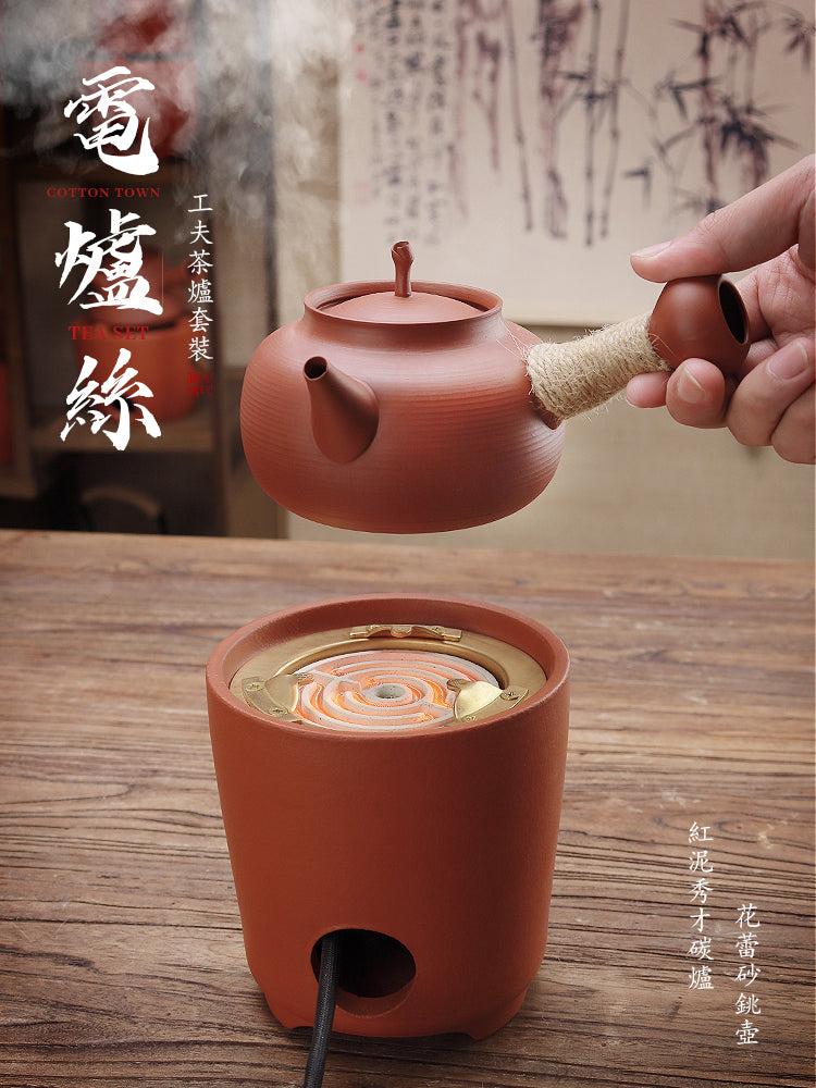 Chaozhou qırmızı palçıq qum çaydanı iki məqsədli kömür sobası çay hazırlamaq üçün soba ətrafında açıq məişət elektrik sobası məftilli elektrik qazanı Chaoshan kiçik soba
