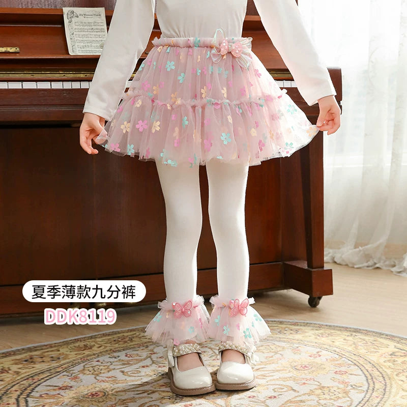 Qızlar üçün bir hissəli ətək şalvarları, 2025-ci ilin yaz və payız mövsümü üçün yeni model uşaq qış geyimləri, flis astarlı, süni iki hissəli leqinslər, ağ, çöldə geyinmək üçün.