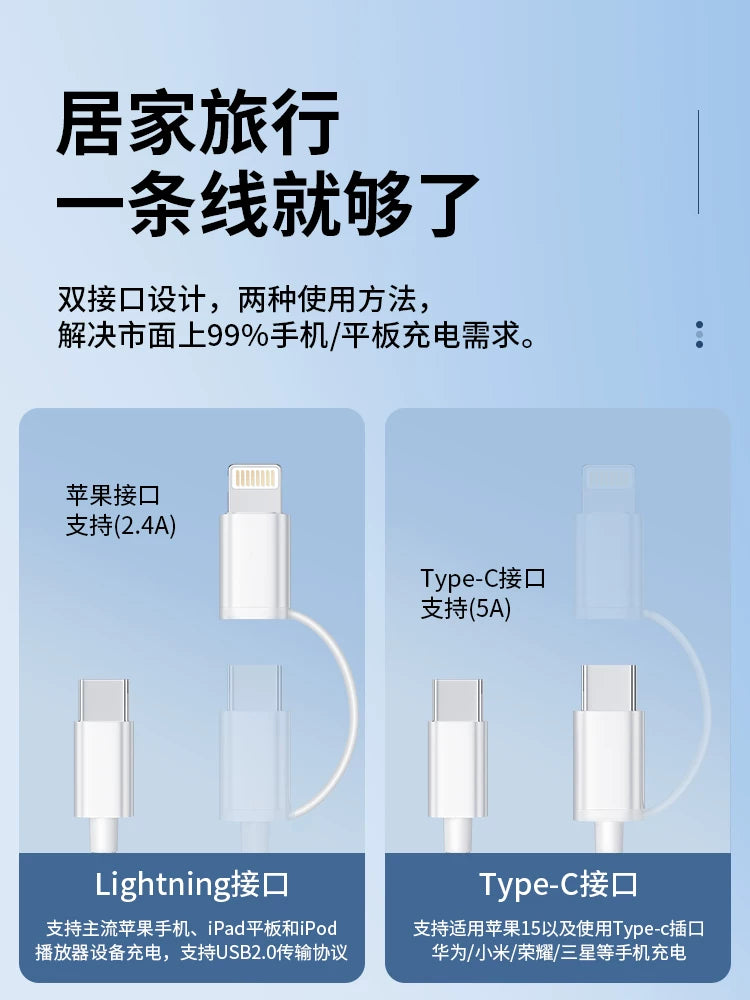 Huawei və Apple üçün uyğundur ikisi birdə şarj kabeli 17promax birdən ikiyə məlumat kabeli PD sürətli enerji dolduran Type-c cüt başlı İldırım interfeysi ultra qısa 15 sm avtomobil portativ adapter örgüsü