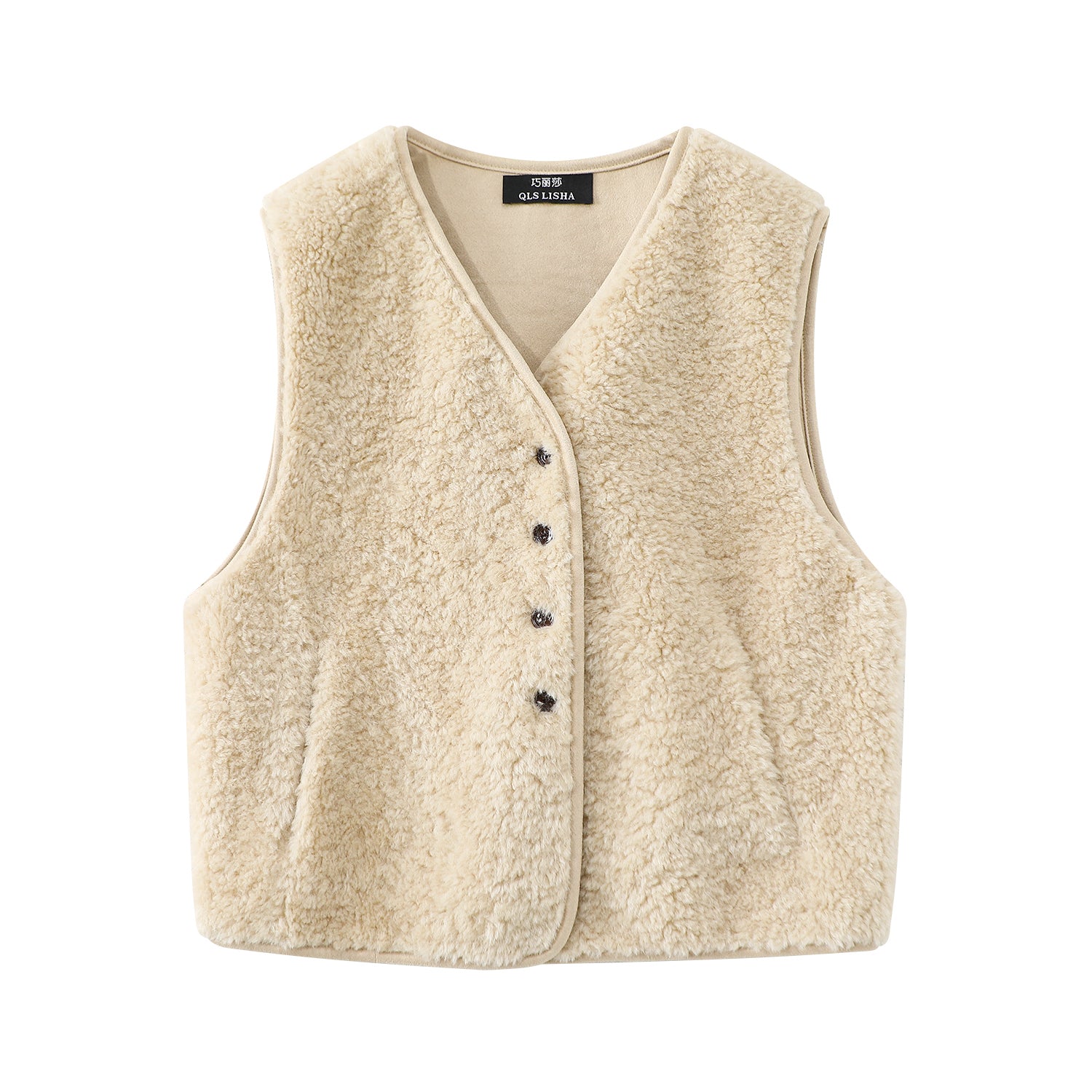 Cholisa-nın qadınlar üçün çox şirin, erkən qış laylı quzu yunundan hazırlanmış jilet paltosu, şık və şık, balıqçı yaxalı toxunmuş üst hissə ilə laylı geyimlər üçün idealdır.