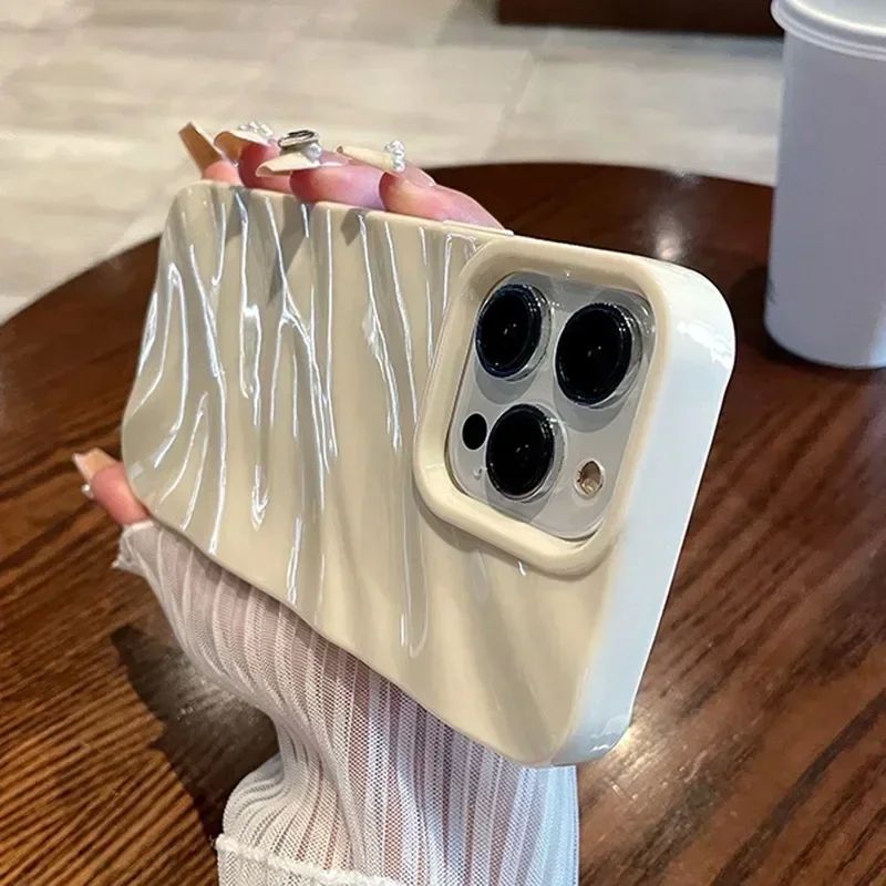 iPhone 15 14 Plus 13 11 üçün 6D İpək Naxışlı Dalğalı Telefon Çantası