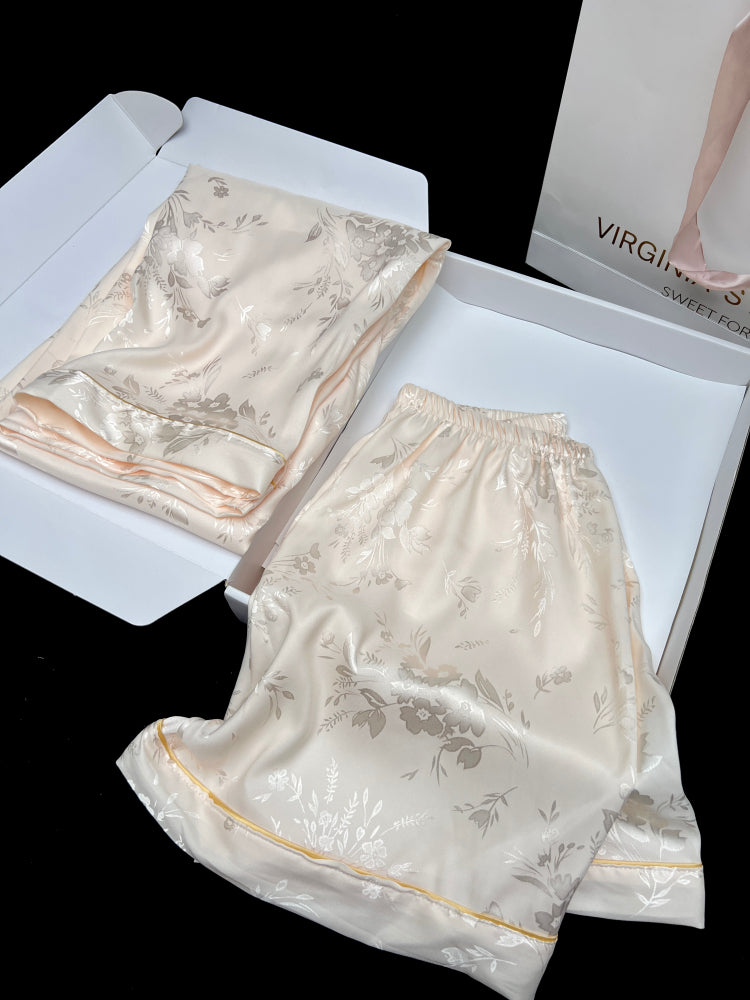 Qadınlar üçün milli üslubda vintage pijama, buz ipəkdən qısaqol üç parça kostyum, yaz və yay yeni nazik kəsik, yüksək səviyyəli ev geyimi döş yastığı