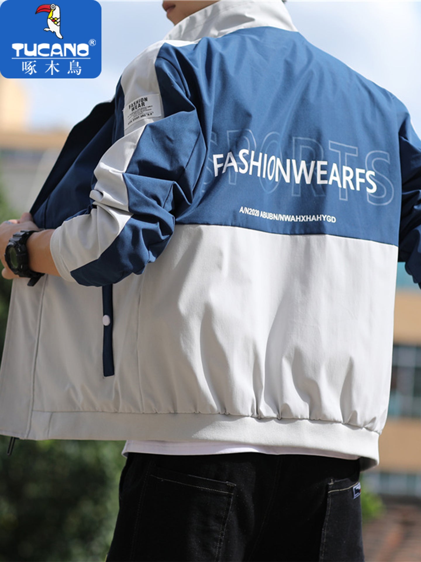 Kişilər üçün Ağacdələn Naxışlı Dayaqlı Yaxalıqlı Gödəkçə, Yeni Payız Stili, Gündəlik Payız Üst Geyimi, Gənc Kişilər üçün Çoxfunksiyalı Boş Üst