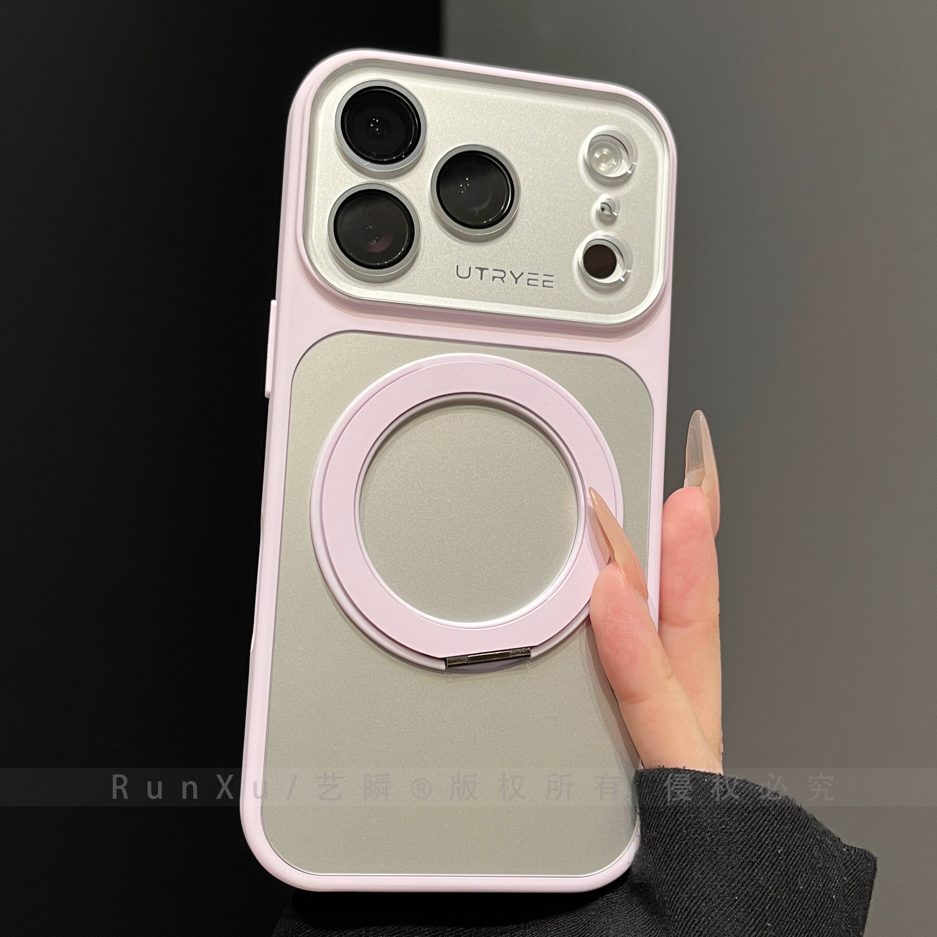 Tutqun gümüşü zərif AG tutqun dəri Apple 17ProMax mobil telefon qutusu iPhone16pro yeni 360° fırlanan stend 14 böyük pəncərə 13 hər şey daxil obyektiv filmi 15 qoruyucu örtük
