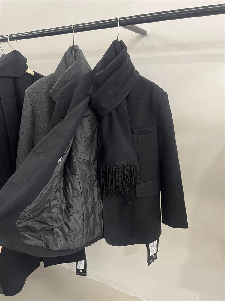 Koreya üslubunda qadınlar üçün ikiqat sinəli şərf kostyumu aşağı gödəkçə, kiçik bədənli qadınlar üçün yüksək səviyyəli qış üslubu, zərif ağ ördək rəngli yun palto.