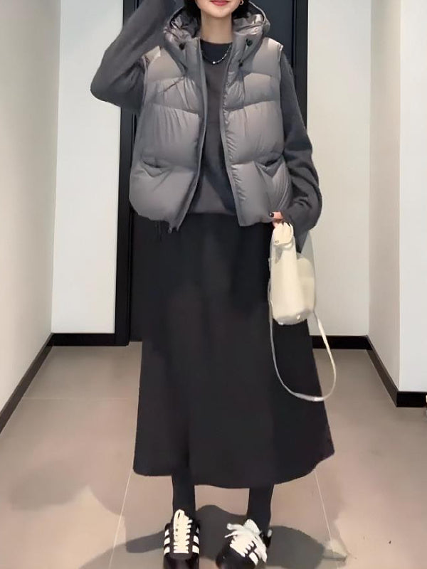 Qadınlar üçün qısa kapüşonlu pambıq jilet, Payız/Qış 2026, Böyük ölçü, Koreya üslubunda, Boş forma, Yüksək səviyyəli hiss, Qolsuz gödəkçə/çiyin gödəkçəsi