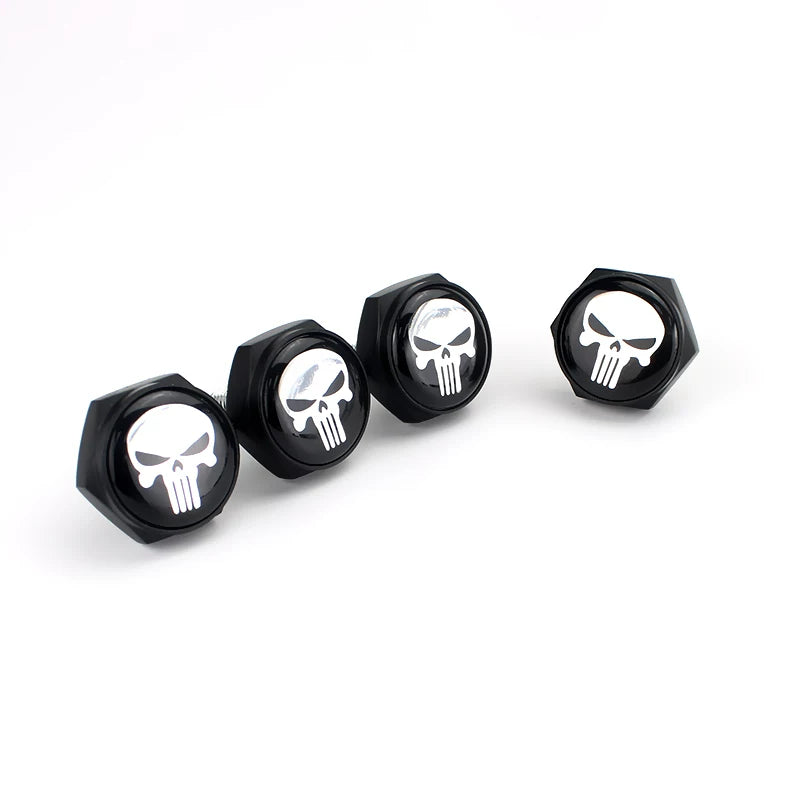 Universal screws for cars, motorcycles and electric vehicles; screws for license plate holders, nuts and frames; screws with skull design