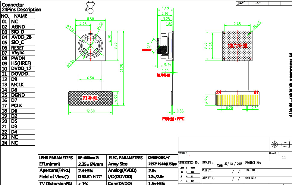OV5640 kamera 96 dərəcə baxış bucağı 5640 modul modul 5 milyon piksel ESP32 STM32-ni dəstəkləyir