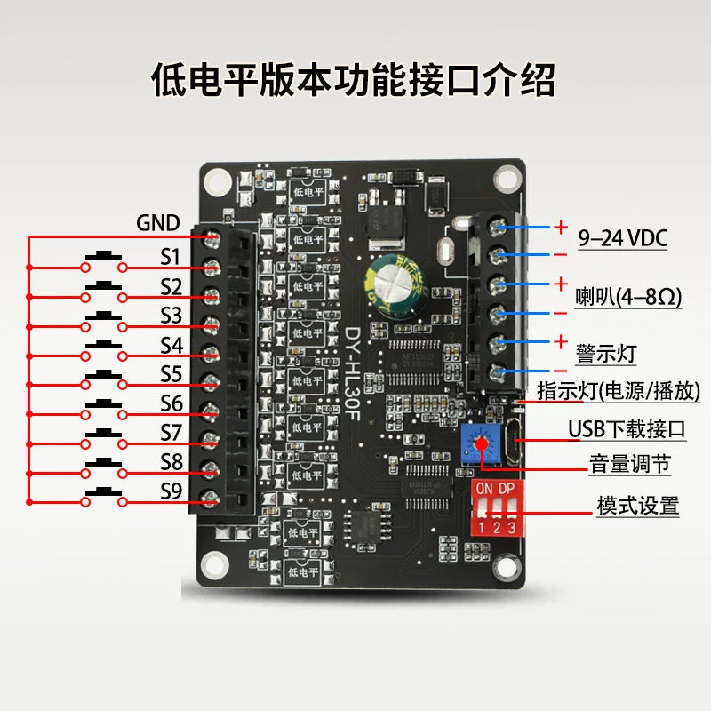 24V30W yüksək güclü səs yayımı xəbərdarlığı modulu yüksək və aşağı səviyyəli təkanla MP3 oxutma HL30F