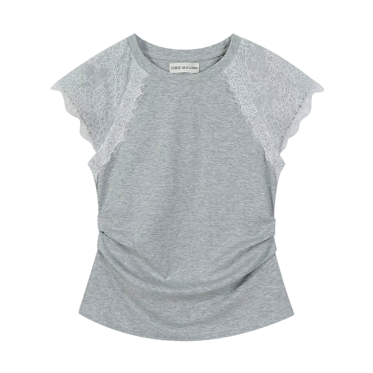 Cholisa Raglan Qısa Qollu Krujeva Yamaqlı Bel Təsviri 2025 Yay Üçün Unikal Dizaynlı Super Şirin Futbolka Top