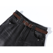 Chorissa Qara və Boz Rəngli Geniş Ayaqlı Cins Şalvar, Qadınlar üçün Payız Amerika Retro Yüksək Belli Boş Axınlı Düz Ayaqlı Şalvar