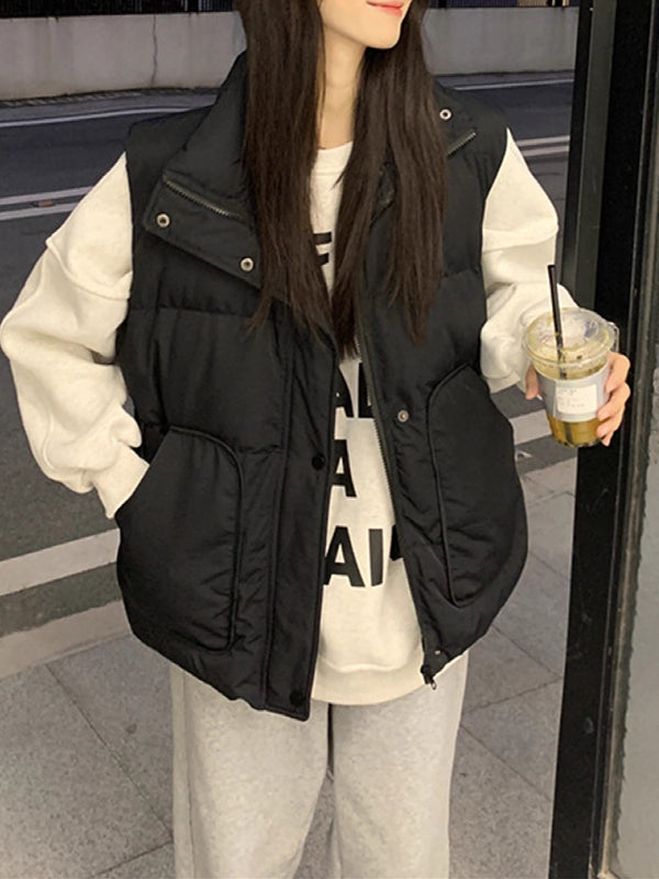 Koreya üslubunda qadın pambıq jileti, 2026 payız/qış, böyük ölçüdə, boş formada, bel sıxan, arıqladıcı, zərif top.