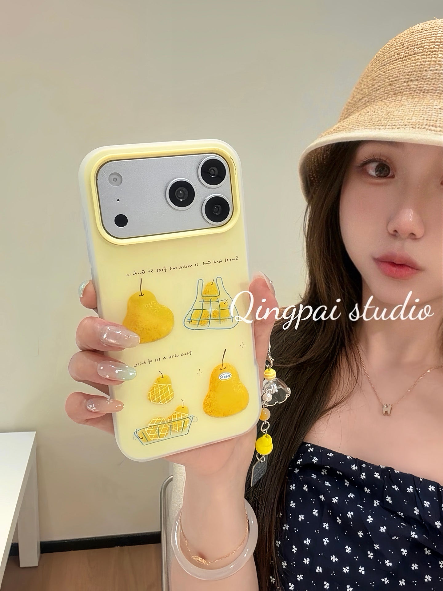 Qingpai ins niş sarı çanta armud kulon Apple 17promax cib telefonu qutusu iphone16 yeni 15pro qadın modeli 14 ikisi birdə 13 Koreya stili 12 mağaza kəşfiyyatı 11 hər şey daxil sərt qabıq
