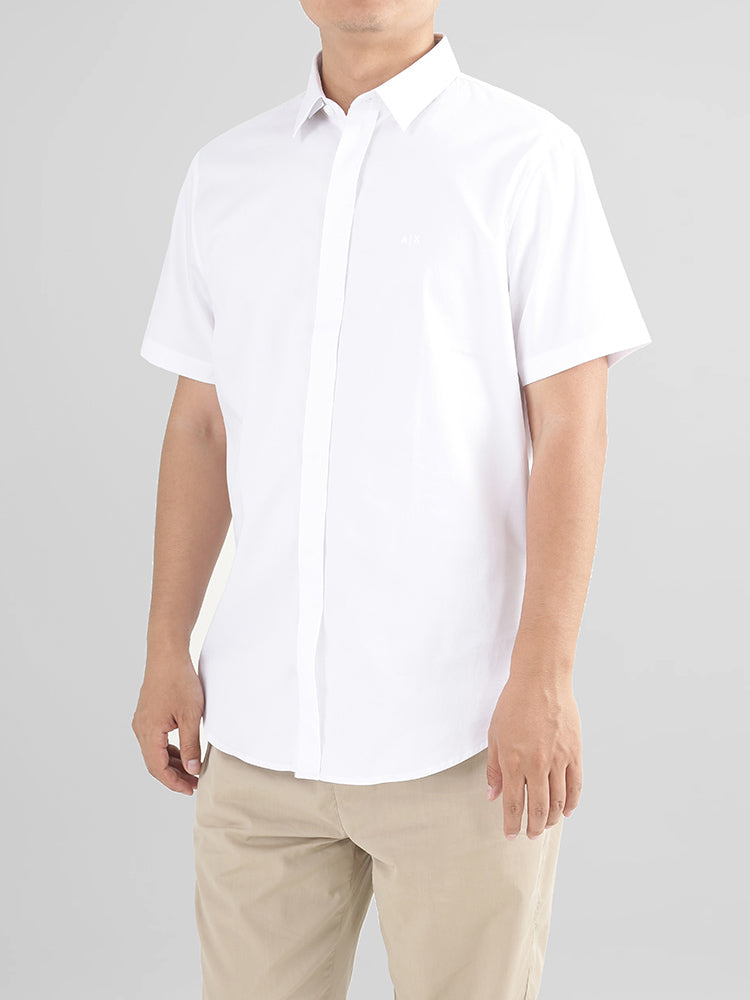 AX Armani Men's Cotton Slim Fit Button Down Collar Short Sleeve Shirt 8NZCBF ZN10Z