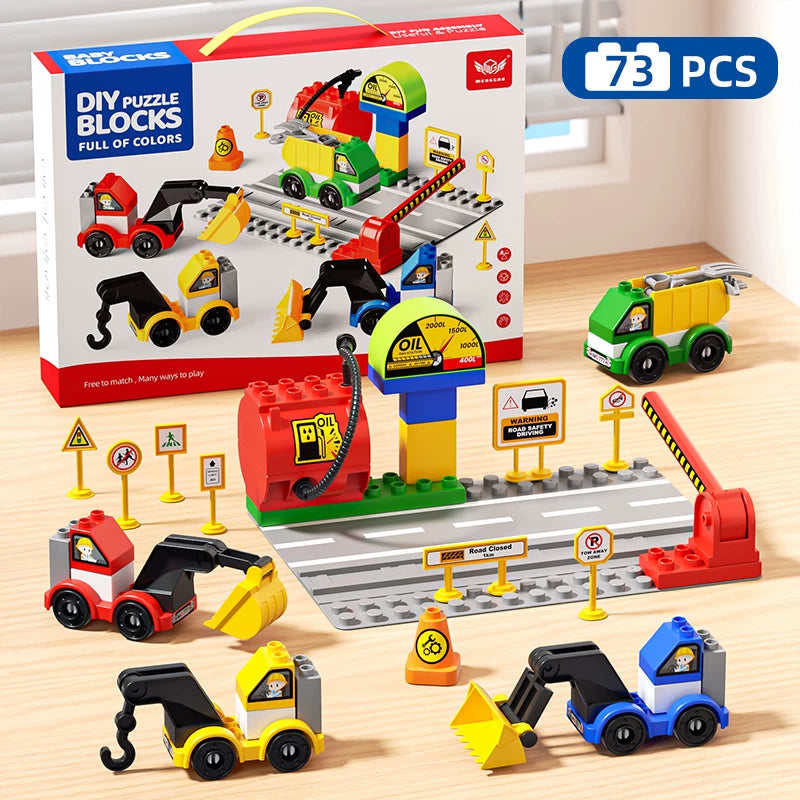 Uşaq tikinti bloku tapmaca oyuncağı, böyük hissəciklər arabası, körpə üçün çoxfunksiyalı kiçik araba, oğlan və qız üçün hədiyyə arabası.