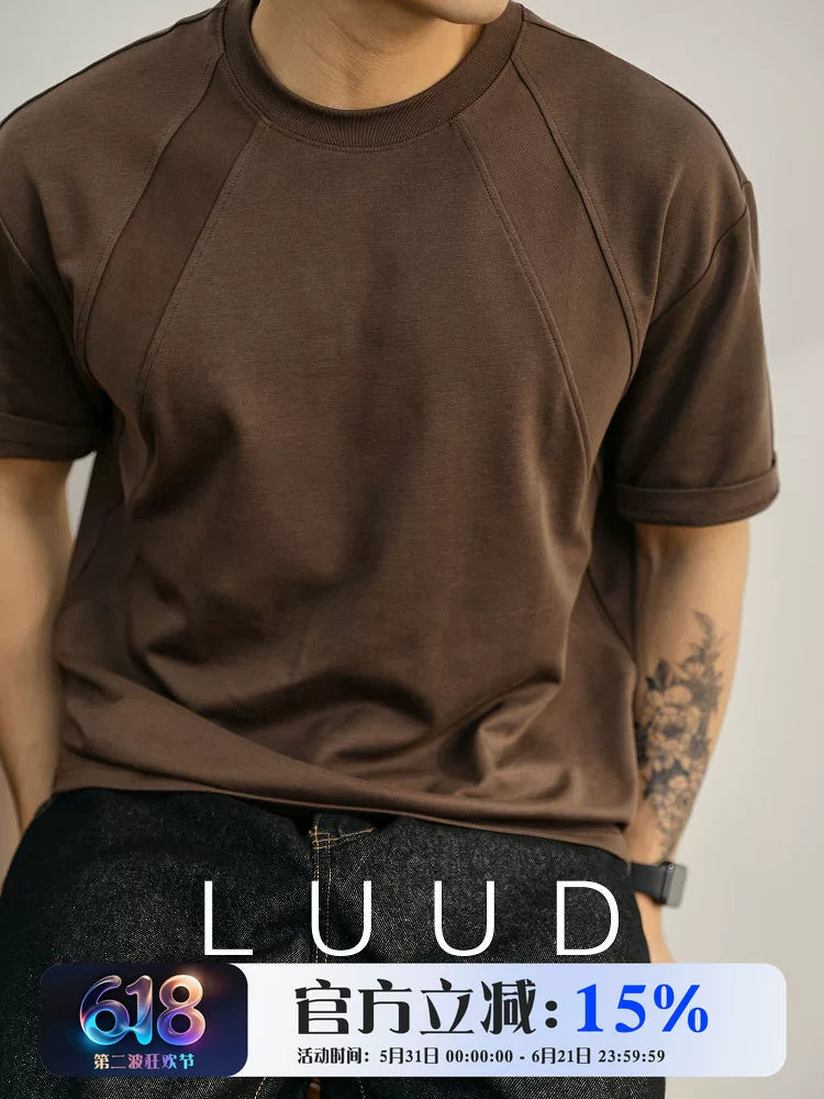 LUUD moda brendi yaraşıqlı yüksək səviyyəli kişi yay Amerika köynəyi bir qədər enli yarımqol dekonstruksiya edilmiş xırtıldayan köynək