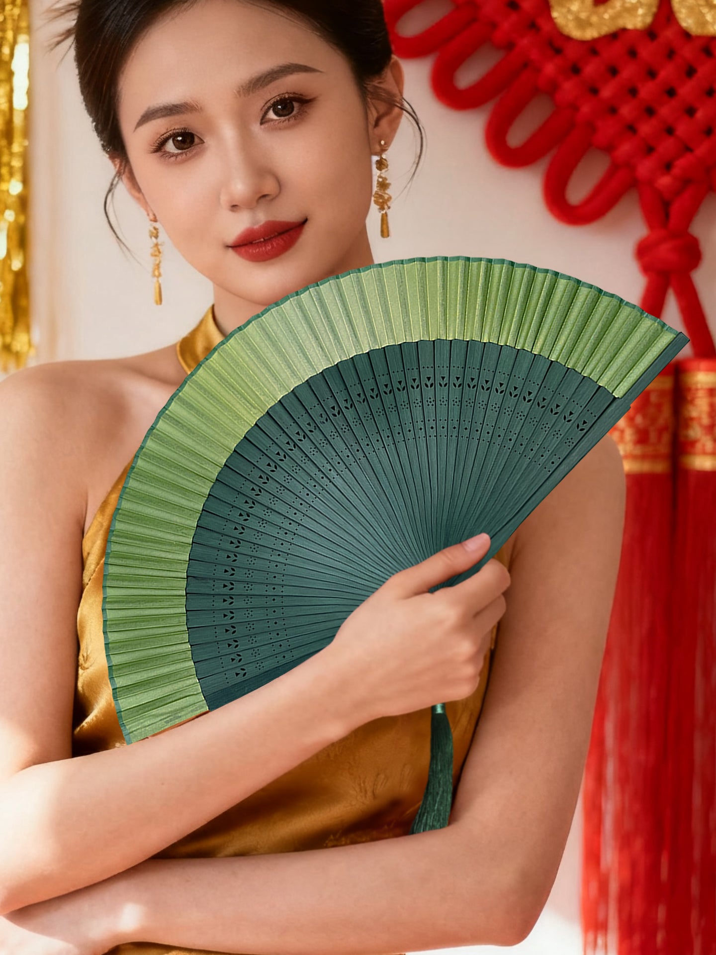 Fan Qatlanan Yelpaket Qədim Stil Qadın Düz Rəngli Qradient Yeni Çin Stili Cheongsam At Üzü Etek Çin Stili Ay Rəqs Fanatası