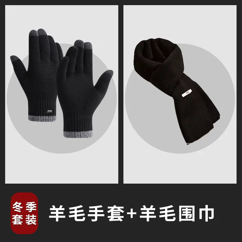 Kişilər üçün Jeep yun qarışığı əlcəkləri, qış üçün daha qalın və isti, toxunma ekranı ilə uyğun, velosiped sürmək üçün küləkdən qoruyur.