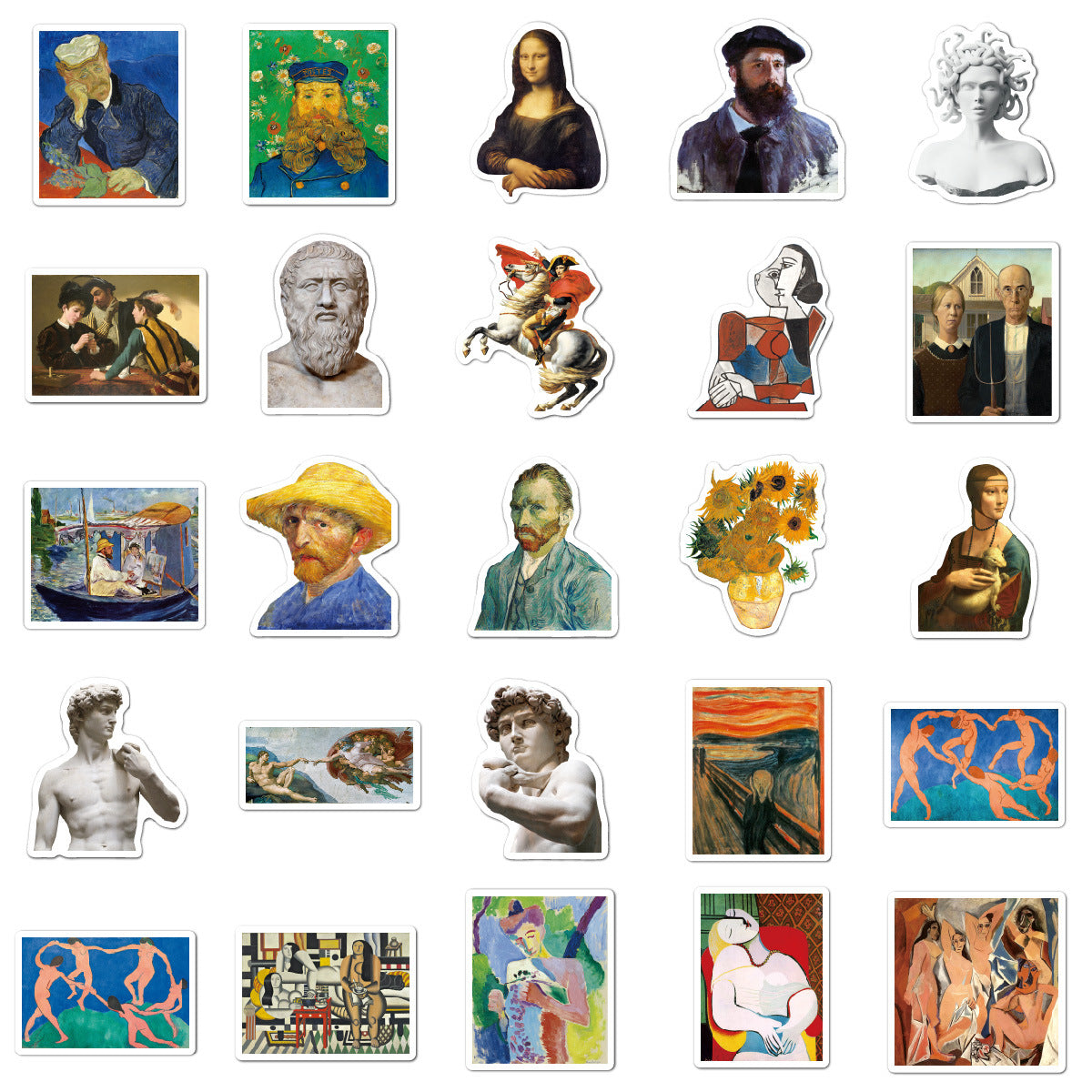 500 Retro Avropa İntibahı Yağlıboya Rəsm İncəsənəti Van Qoq Qraffiti Etiketləri Da Vinci Mona Lisa DIY Etiketləri