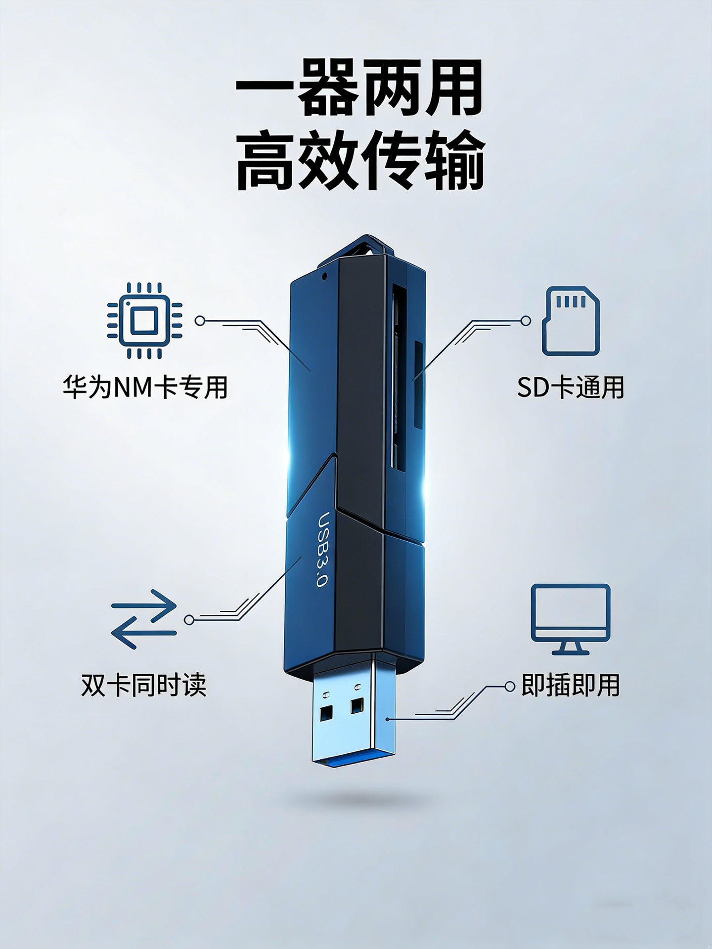 USB3.0 yüksək sürətli NM kart SD kart oxuyucusu Huawei yaddaş kartı üçün uyğun iki kart yuvası yaddaş kartı sürüşmə qapağı