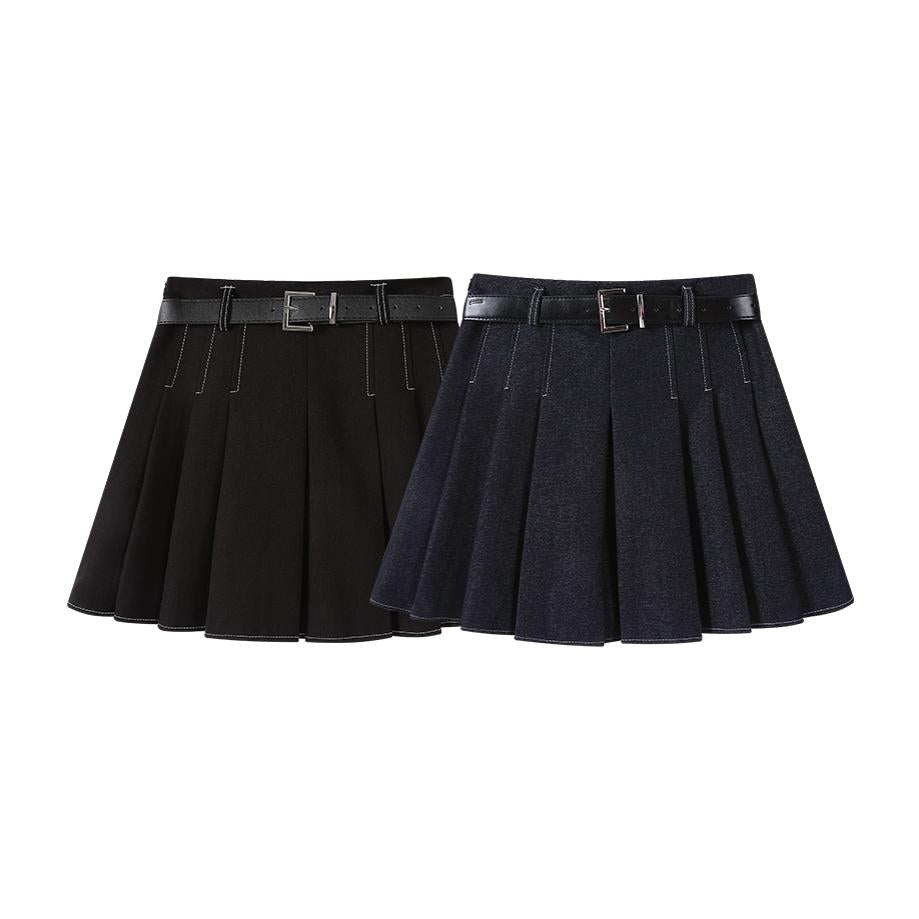 Cholisa-nın erkən yaz üçün yüksək səviyyəli, incə büzməli midi ətəyi, super şık və gözəl yüksək belli A-xəttli qısa ətək.