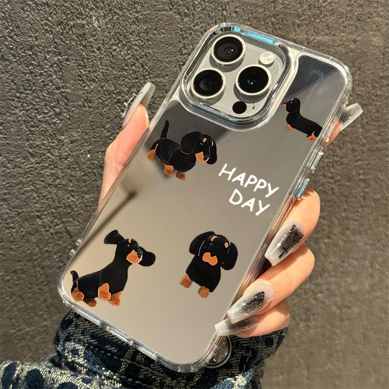ins dachshund puppy apple 16 15plus apple 14 üçün uyğun Promax mobil telefon qutusu güzgüsü iPhone17 makiyaj güzgüsü xr/xs Huawei Pura70 yüksək səviyyəli p50 sadə Mate30