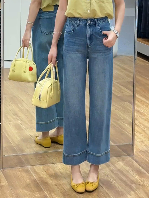 Qadınlar üçün şık və çoxfunksiyalı qısa düzbucaqlı cins şalvar, yeni 2026-cı ilin yay modası, böyük ölçülü, əyri bədən quruluşlu qadınlar üçün incəldən yüksək belli enli şalvar.