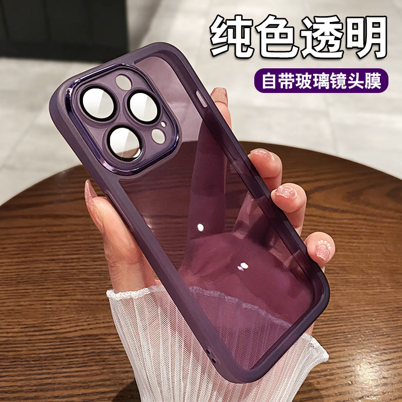 Apple 16promax shell iPhone13 üçün uyğun yüksək səviyyəli 17 tünd bənövşəyi şəffaf cib telefonu qutusu 17pm şüşə lens filmi 11 kişilər üçün yumşaq qabıq 14Pro sadə qadın 15pro qoruyucu qutu ilə gəlir