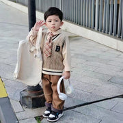 Uşaq yaz və payız geyim dəsti, uşaq qalstuku, preppy stili, uzunqol körpə toxunma jileti, centlmen kostyumu üç hissəli dəst