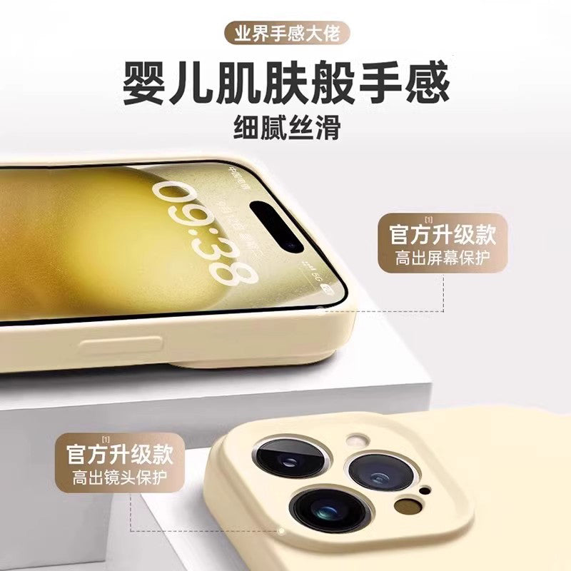 Apple iphone16promax üçün uyğundur əsl maye qabıqlı silikon mobil telefon qutusu yapışmayan saç alma 17promax bərk rəng 15 düşməyə qarşı 14 qoruyucu örtük 16e lens hər şey daxil 13 cüt 12 istilik yayılması p