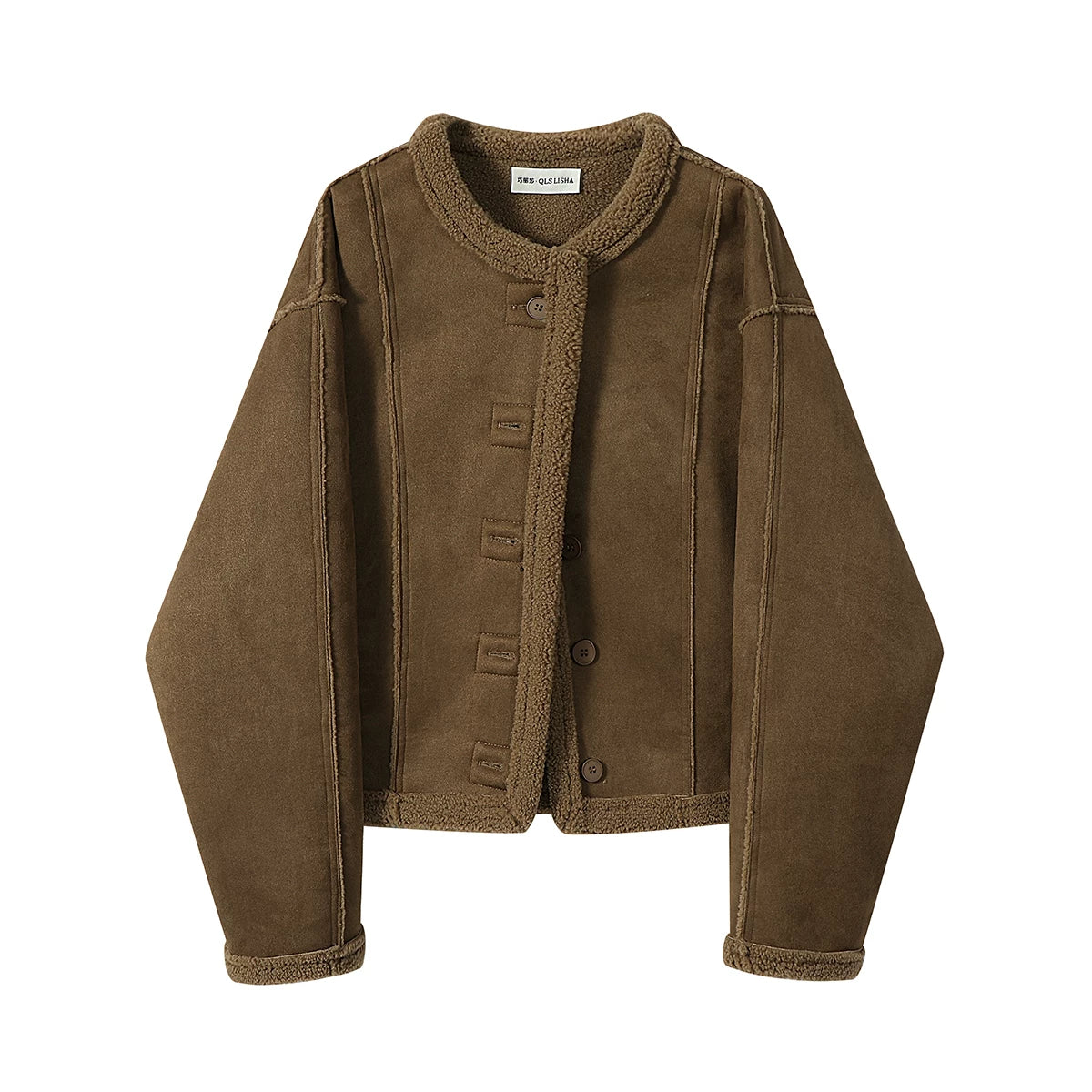 Chorlisa shearling qadınlar üçün dairəvi yaxalı palto, payız və qış, şık və dəbli, geri çevrilə bilən palto.