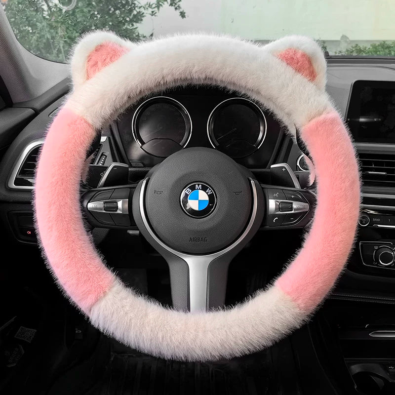 Luxury ear steering wheel cover, winter warmth and cold protection, popular online goddess car steering wheel cover, universal type.