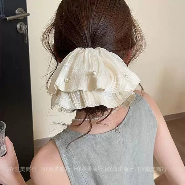 Super pəri büzməli yubka, krujeva saç ipi, zərif dizayn, qalın bağırsaq saç halqası, yüksək səviyyəli hiss, böyük saç ipi, zərif saç aksesuarları