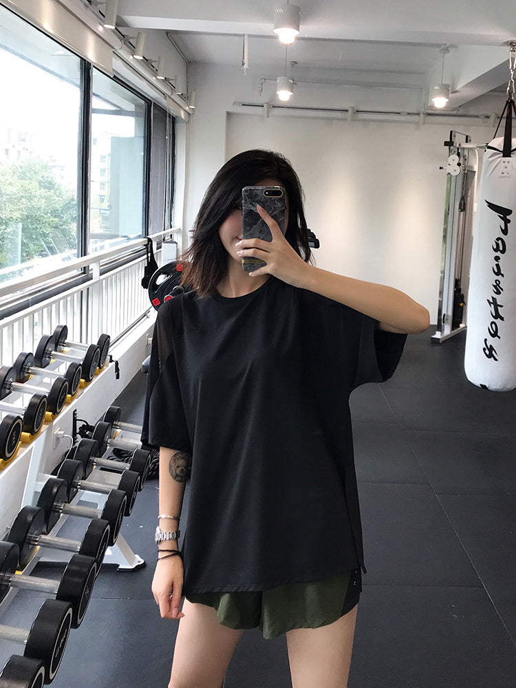 maxrun sport top qadın boş böyük ölçülü tez quruyan qısaqol köynək qaçış fitnes geyimi yağ mm yoqa geyimi 200 funt