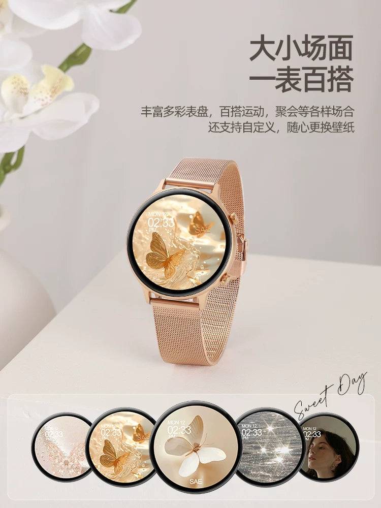 Qadınlar üçün ağıllı saat, ürək dərəcəsi yuxu sağlamlığı, Bluetooth telefonu, kişilər üçün çoxfunksiyalı Milan mesh polad cüt idman qolbağı