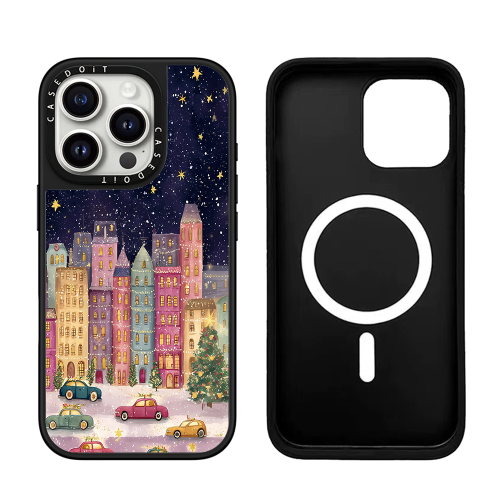 C markası ilə əməkdaşlıq edən MagSafe maqnit Milad rəngli bina və küçə səhnəsi üçün korpus, iPhone 17, 16 Pro Max, Apple 15 Pro, 14 Plus güzgü örtüyü, premium hiss, qadın hava nişləri üçün uyğundur.